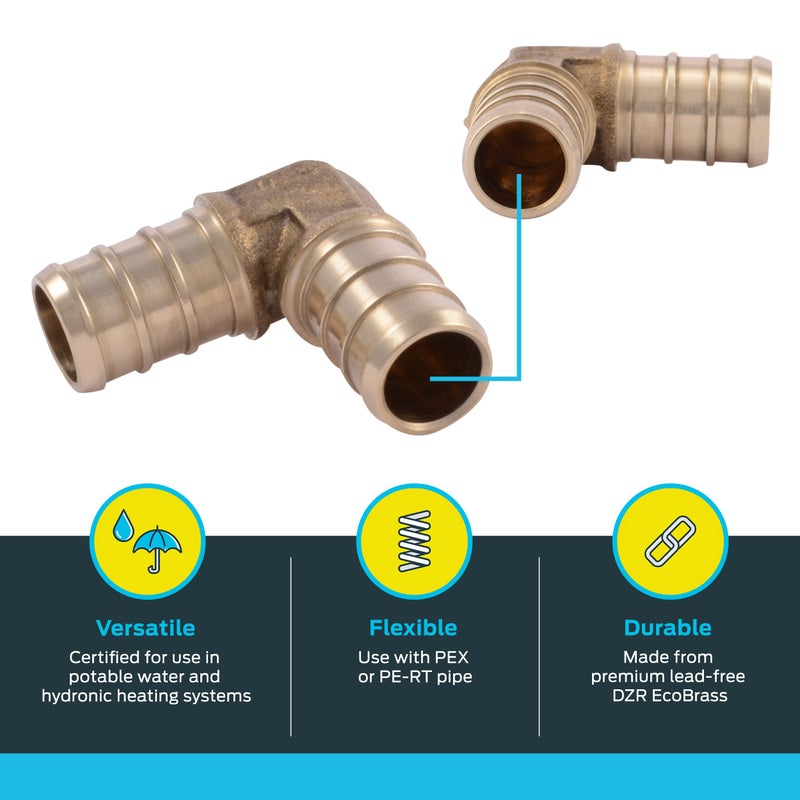 SharkBite 3/4 Inch Crimp 90 Degree Elbow, Pack of 10, Brass Plumbing Fitting, PEX Pipe, PE-RT, UC256LFA10 - Image 3